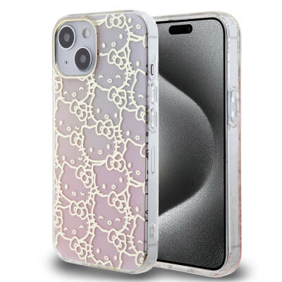 Apple iPhone 15 Case Hello Kitty Original Licensed Color Transition Electroplating Coating Kitty Head Patterned Cover - Hello Kitty