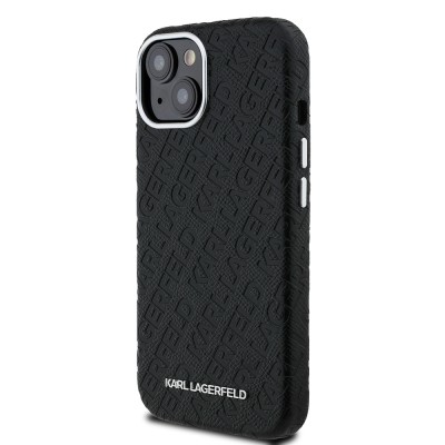 Apple iPhone 15 Case Karl Lagerfeld Original Licensed PU Leather Stamped Metal Letter Logo Cover - 3
