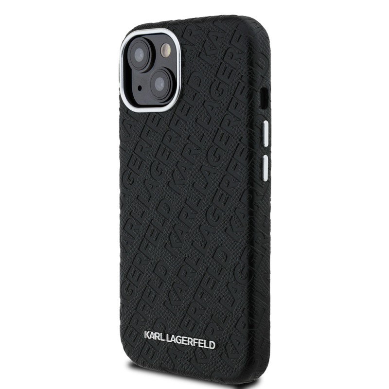 Apple iPhone 15 Case Karl Lagerfeld Original Licensed PU Leather Stamped Metal Letter Logo Cover - 3
