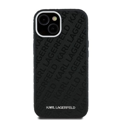 Apple iPhone 15 Case Karl Lagerfeld Original Licensed PU Leather Stamped Metal Letter Logo Cover - 4