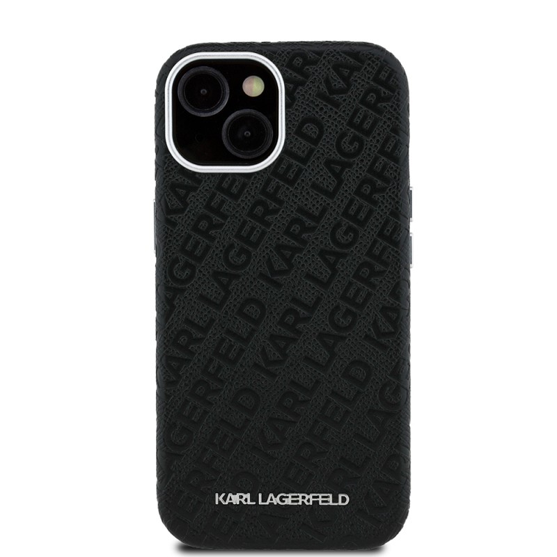Apple iPhone 15 Case Karl Lagerfeld Original Licensed PU Leather Stamped Metal Letter Logo Cover - 4