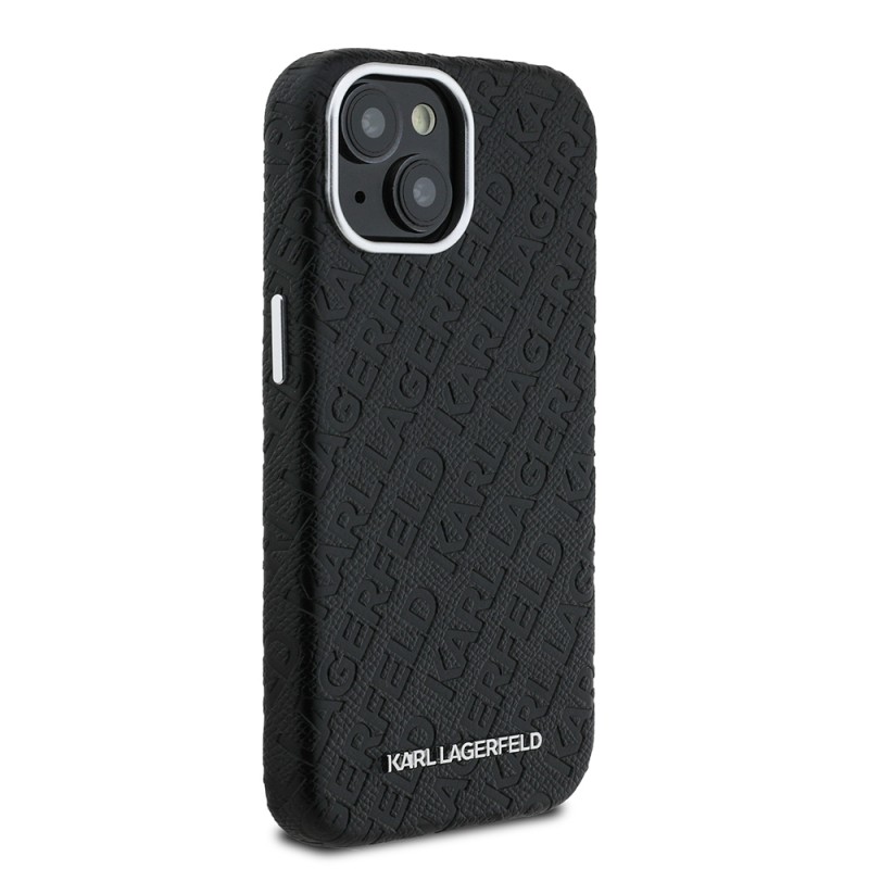 Apple iPhone 15 Case Karl Lagerfeld Original Licensed PU Leather Stamped Metal Letter Logo Cover - 5