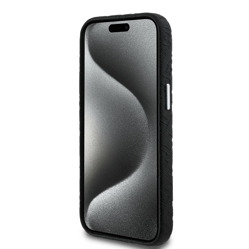Apple iPhone 15 Case Karl Lagerfeld Original Licensed PU Leather Stamped Metal Letter Logo Cover - 6
