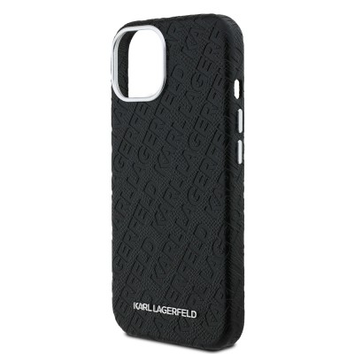 Apple iPhone 15 Case Karl Lagerfeld Original Licensed PU Leather Stamped Metal Letter Logo Cover - 7