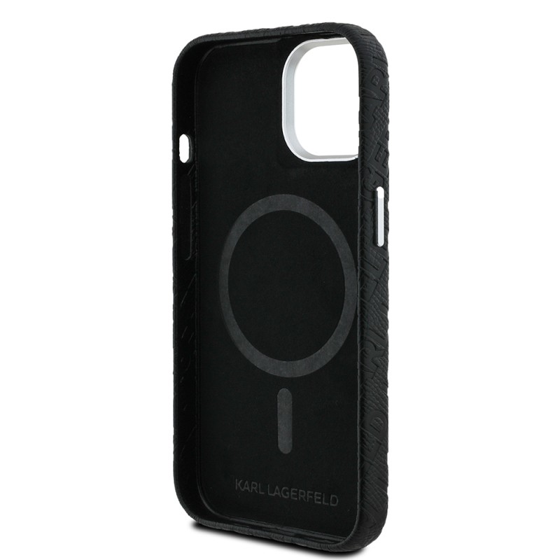 Apple iPhone 15 Case Karl Lagerfeld Original Licensed PU Leather Stamped Metal Letter Logo Cover - 8