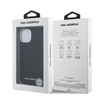 Apple iPhone 15 Case Karl Lagerfeld Original Licensed PU Leather Stamped Metal Letter Logo Cover - 9