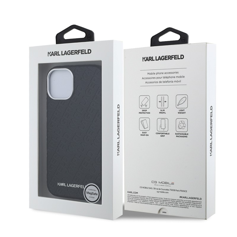 Apple iPhone 15 Case Karl Lagerfeld Original Licensed PU Leather Stamped Metal Letter Logo Cover - 9
