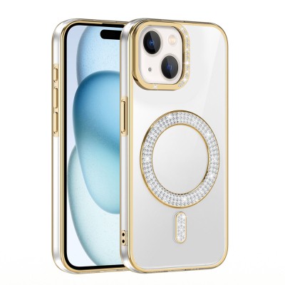 Apple iPhone 15 Case Magsafe Charging Feature Diamond Stone Design Zore Karetta Silicone Cover - 8