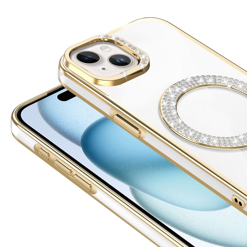 Apple iPhone 15 Case Magsafe Charging Feature Diamond Stone Design Zore Karetta Silicone Cover - 9