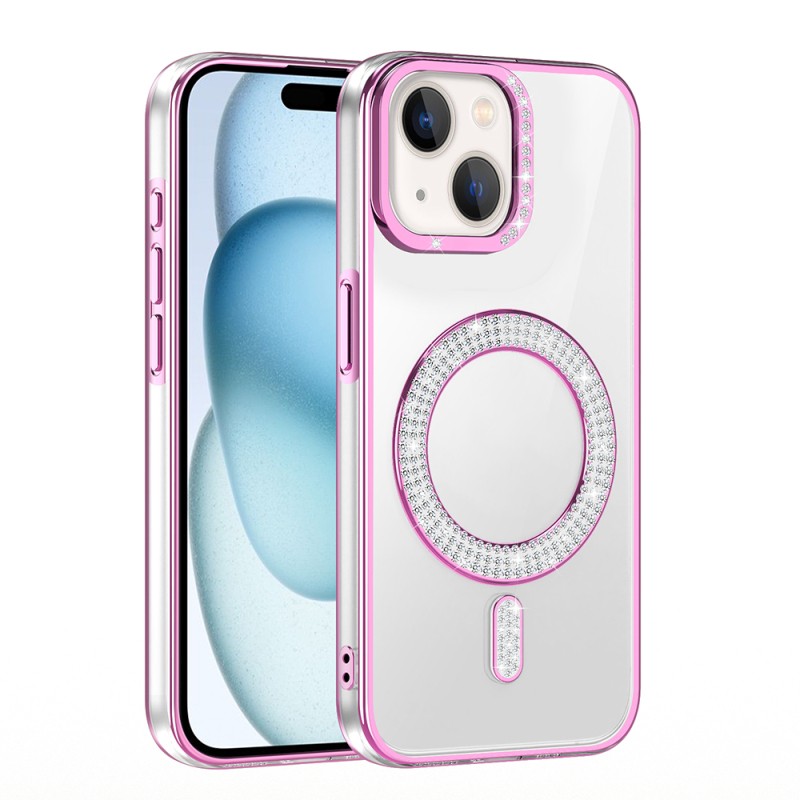 Apple iPhone 15 Case Magsafe Charging Feature Diamond Stone Design Zore Karetta Silicone Cover - 10