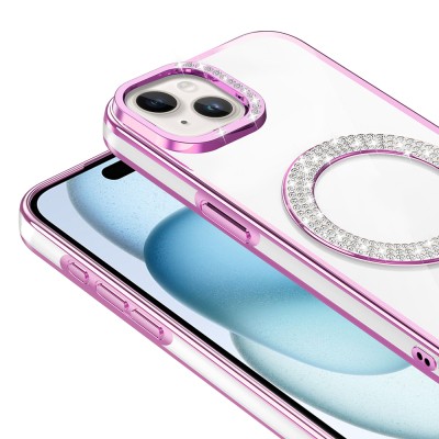 Apple iPhone 15 Case Magsafe Charging Feature Diamond Stone Design Zore Karetta Silicone Cover - 11