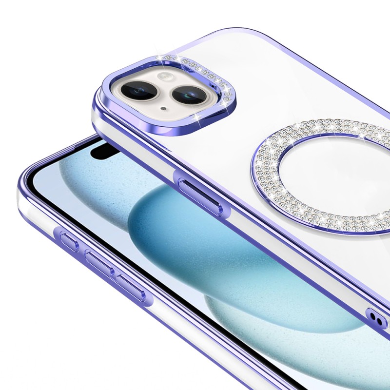 Apple iPhone 15 Case Magsafe Charging Feature Diamond Stone Design Zore Karetta Silicone Cover - 13