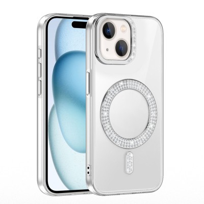 Apple iPhone 15 Case Magsafe Charging Feature Diamond Stone Design Zore Karetta Silicone Cover - 18
