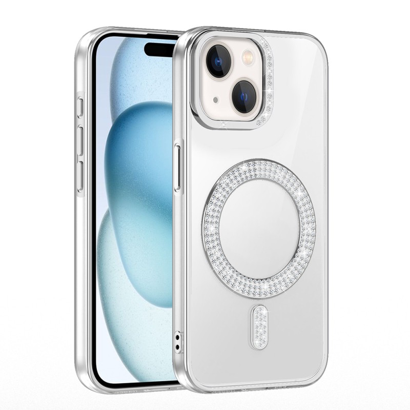 Apple iPhone 15 Case Magsafe Charging Feature Diamond Stone Design Zore Karetta Silicone Cover - 18
