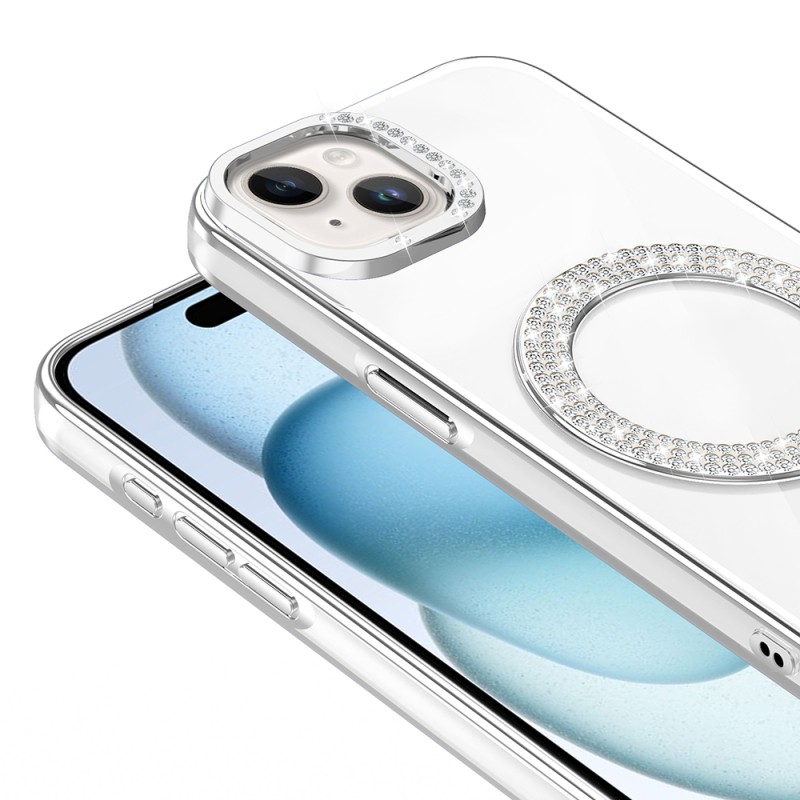 Apple iPhone 15 Case Magsafe Charging Feature Diamond Stone Design Zore Karetta Silicone Cover - 19