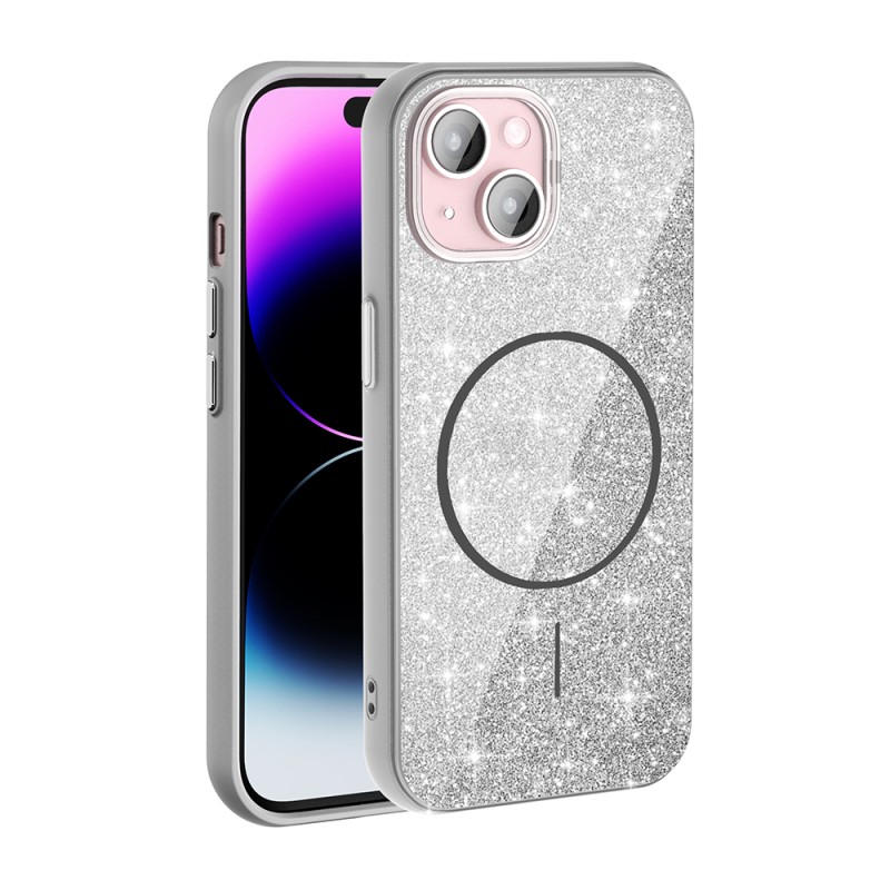Apple iPhone 15 Case Magsafe Shining Glitter Zore Okso Cover with Charging Feature - 12