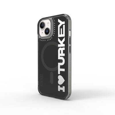 Apple iPhone 15 Case with Magsafe Charging Feature I Love Turkey Text Patterned Wiwu Turkey E Series Cover - Wiwu