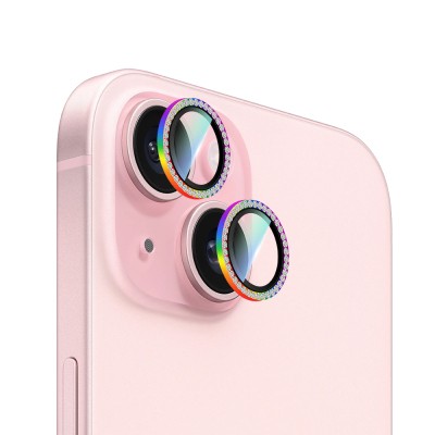 Apple iPhone 15 CaseWorld Alloy Sparkling Diamond Serisi Taşlı Lens Koruyucu - 5