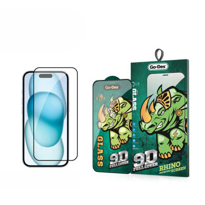 Apple iPhone 15 Go Des 9D Full Cover Temperli Cam Ekran Koruyucu - Go Des