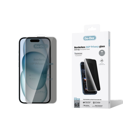 Apple iPhone 15 Go Des AF Borderless Privacy Tempered Glass Screen Protector - Go Des