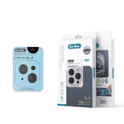 Apple iPhone 15 Go Des Titanium Premium Temperli Kamera Lens Koruyucu - Go Des