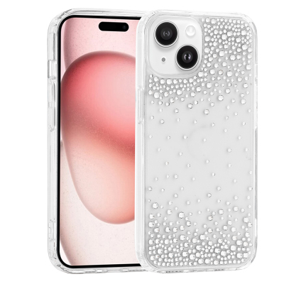 Apple iPhone 15 Kılıf Airbag Tasarımlı Damla Taşlı Şeffaf Zore Pera Silikon Kapak - Zore