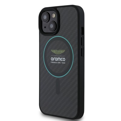 Apple iPhone 15 Kılıf Aston Martin Orjinal Lisanslı M-safe Şarj Özellikli Renkli Halka ve Karbon Fiber Tasarımlı Kapak - 3