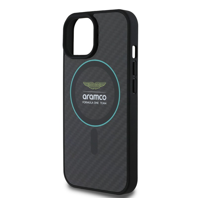 Apple iPhone 15 Kılıf Aston Martin Orjinal Lisanslı M-safe Şarj Özellikli Renkli Halka ve Karbon Fiber Tasarımlı Kapak - 7