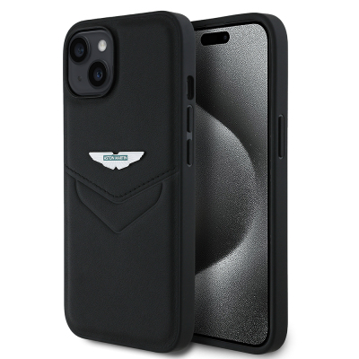 Apple iPhone 15 Kılıf Aston Martin Orjinal Lisanslı Victory Dizayn PU Deri Metal Logolu Kapak - Aston Martin