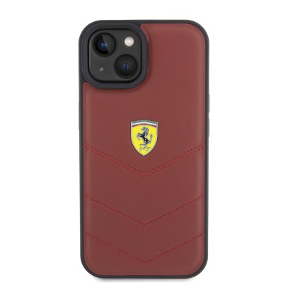 Apple iPhone 15 Kılıf Ferrari Orjinal Lisanslı Deri Dikişli Arka Yüzey Metal Logo Tasarımlı Kapak - 4