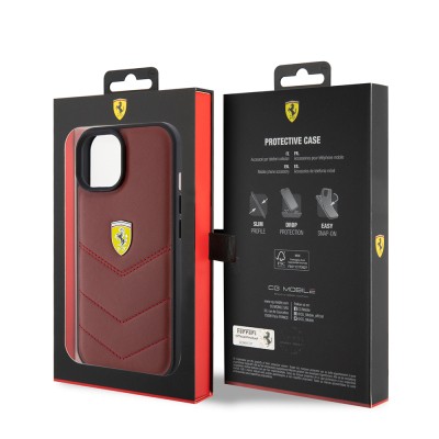Apple iPhone 15 Kılıf Ferrari Orjinal Lisanslı Deri Dikişli Arka Yüzey Metal Logo Tasarımlı Kapak - 9