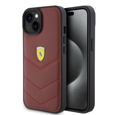 Apple iPhone 15 Kılıf Ferrari Orjinal Lisanslı Deri Dikişli Arka Yüzey Metal Logo Tasarımlı Kapak - 2