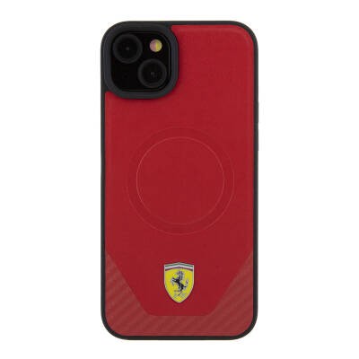 Apple iPhone 15 Kılıf Ferrari Orjinal Lisanslı M-safe Şarj Özellikli Metal Logolu PU Karbon Kapak - 11