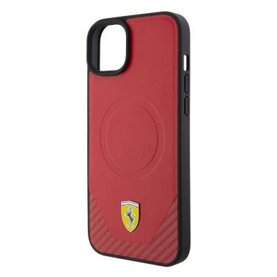 Apple iPhone 15 Kılıf Ferrari Orjinal Lisanslı M-safe Şarj Özellikli Metal Logolu PU Karbon Kapak - 14