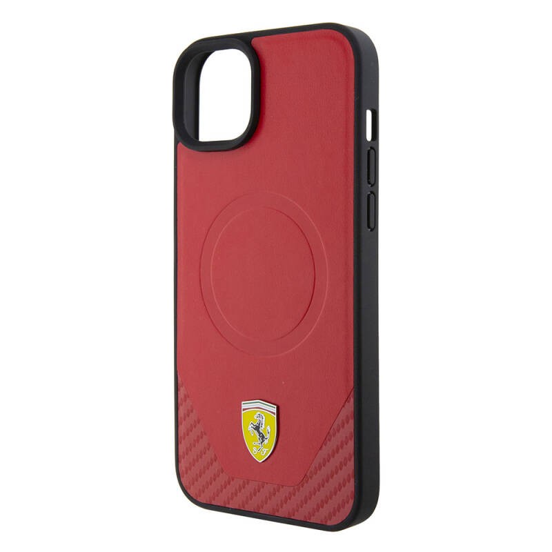 Apple iPhone 15 Kılıf Ferrari Orjinal Lisanslı M-safe Şarj Özellikli Metal Logolu PU Karbon Kapak - 14
