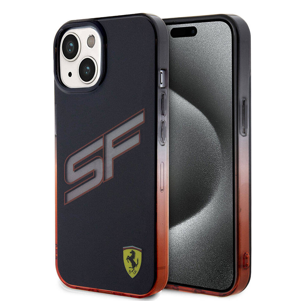 Apple iPhone 15 Kılıf Ferrari Orjinal Lisanslı Transparan SF Yazılı Kenarları Renk Geçişli Kapak - Siyah
