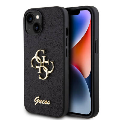 Apple iPhone 15 Kılıf Guess Orjinal Lisanslı 4G Büyük Metal Logolu Glitter Kapak - Guess