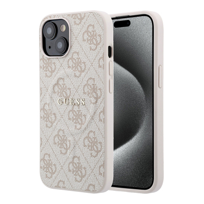 Apple iPhone 15 Kılıf Guess Orjinal Lisanslı M-safe Kabartmalı 4G Desenli Yazı Logolu Kapak - Guess