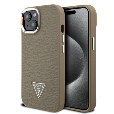 Apple iPhone 15 Kılıf Guess Orjinal Lisanslı M-safe Şarj Özellikli Grained Triangle Kapak - Guess