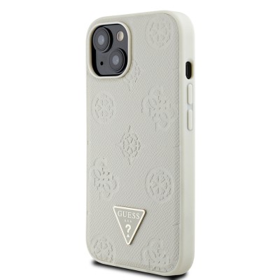 Apple iPhone 15 Kılıf Guess Orjinal Lisanslı M-safe Şarj Özellikli Sıcak Baskılı Üçgen Logolu PU Deri Peony Kapak - 5