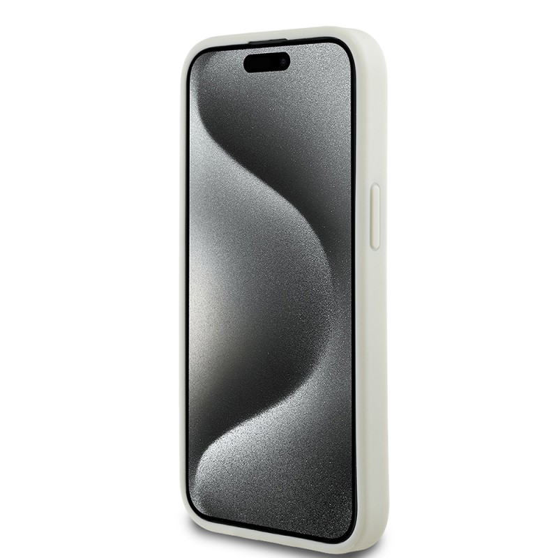 Apple iPhone 15 Kılıf Guess Orjinal Lisanslı M-safe Şarj Özellikli Sıcak Baskılı Üçgen Logolu PU Deri Peony Kapak - 8