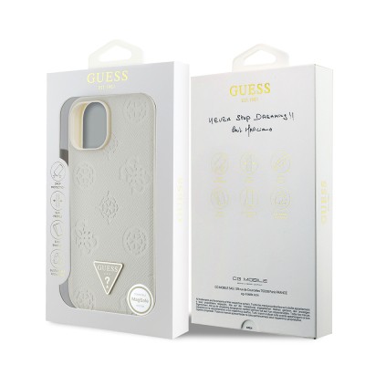 Apple iPhone 15 Kılıf Guess Orjinal Lisanslı M-safe Şarj Özellikli Sıcak Baskılı Üçgen Logolu PU Deri Peony Kapak - 11