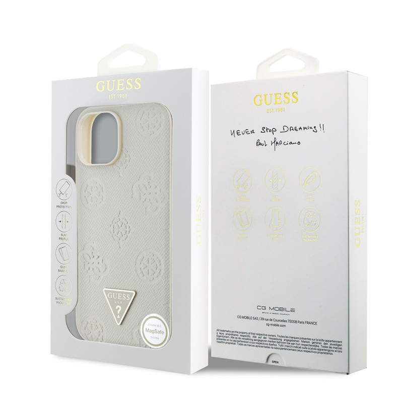 Apple iPhone 15 Kılıf Guess Orjinal Lisanslı M-safe Şarj Özellikli Sıcak Baskılı Üçgen Logolu PU Deri Peony Kapak - 11