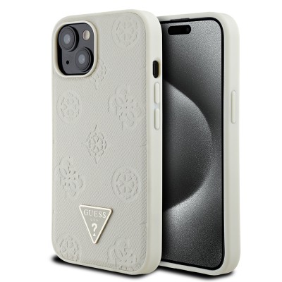 Apple iPhone 15 Kılıf Guess Orjinal Lisanslı M-safe Şarj Özellikli Sıcak Baskılı Üçgen Logolu PU Deri Peony Kapak - 2