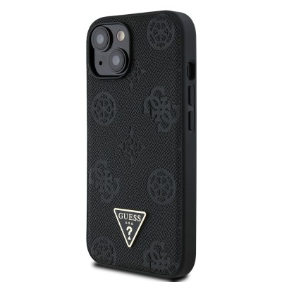 Apple iPhone 15 Kılıf Guess Orjinal Lisanslı M-safe Şarj Özellikli Sıcak Baskılı Üçgen Logolu PU Deri Peony Kapak - 12