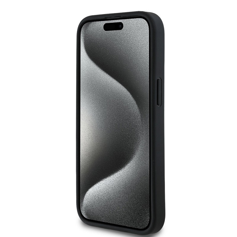 Apple iPhone 15 Kılıf Guess Orjinal Lisanslı M-safe Şarj Özellikli Sıcak Baskılı Üçgen Logolu PU Deri Peony Kapak - 15