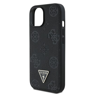 Apple iPhone 15 Kılıf Guess Orjinal Lisanslı M-safe Şarj Özellikli Sıcak Baskılı Üçgen Logolu PU Deri Peony Kapak - 16