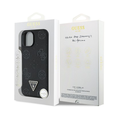 Apple iPhone 15 Kılıf Guess Orjinal Lisanslı M-safe Şarj Özellikli Sıcak Baskılı Üçgen Logolu PU Deri Peony Kapak - 18