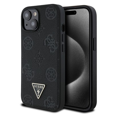 Apple iPhone 15 Kılıf Guess Orjinal Lisanslı M-safe Şarj Özellikli Sıcak Baskılı Üçgen Logolu PU Deri Peony Kapak - 3