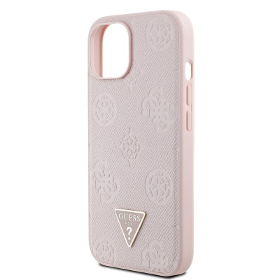 Apple iPhone 15 Kılıf Guess Orjinal Lisanslı M-safe Şarj Özellikli Sıcak Baskılı Üçgen Logolu PU Deri Peony Kapak - 23